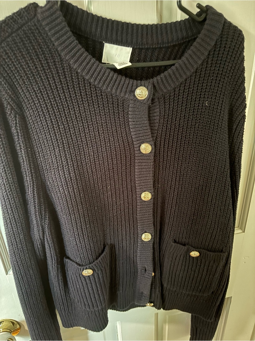 H&M Navy Ribbed Cardigan with Gold Buttons